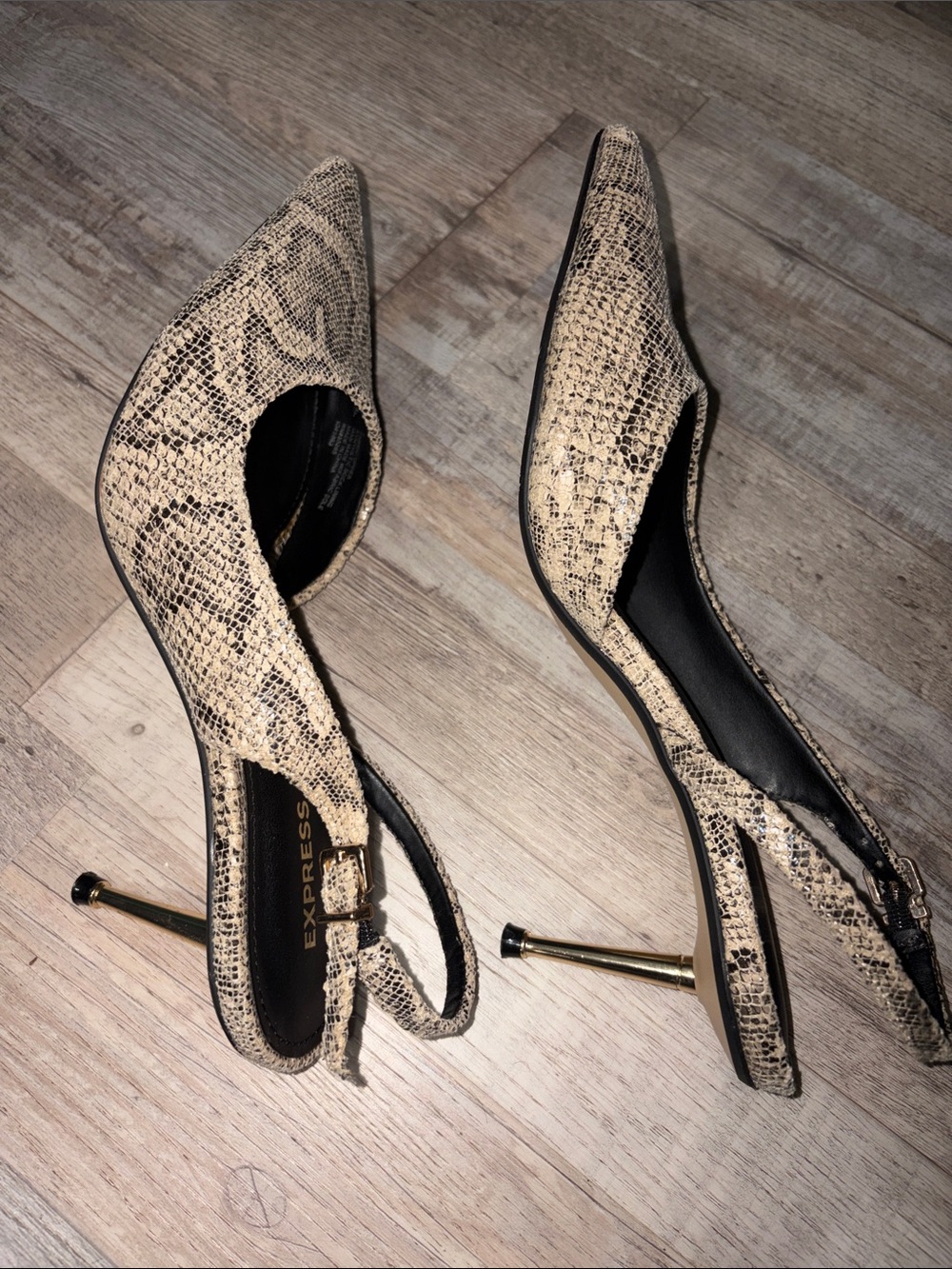 Express Women's Snake-Print Pointed Slingback Pumps Kitty Heels Size 8 - Picture 3 of 6